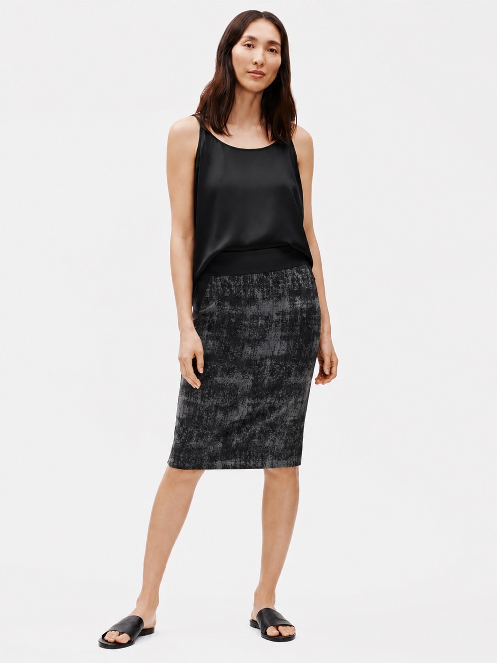 NEW $178 Eileen Fisher Jacquard Pencil Ponte Skirt Black Cotton Stretch 594
